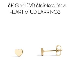 18K Gold PVD Stainless Steel Heart ❤️ Stud Earrings 👀